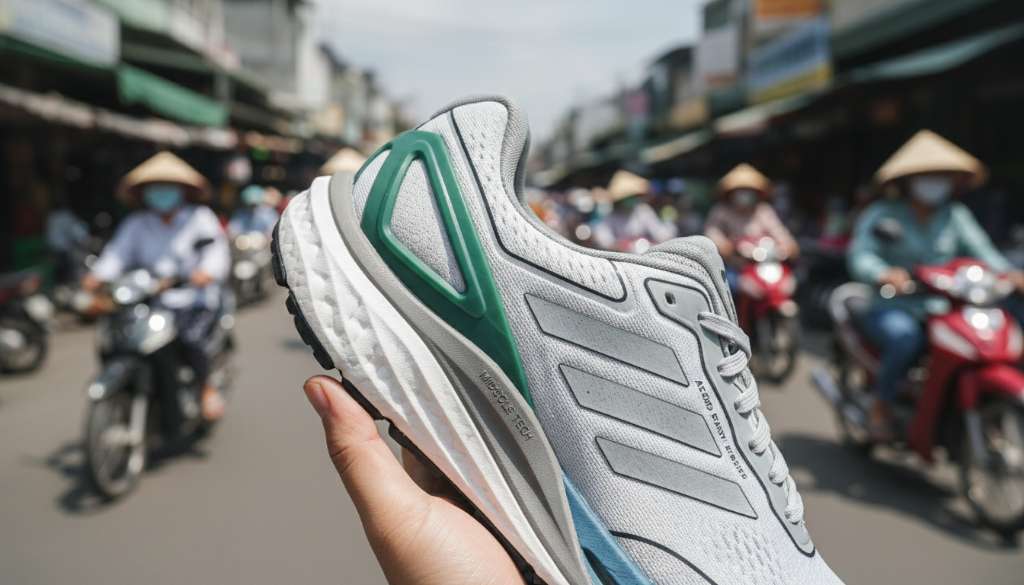 Ảnh chụp cận cảnh phần đế giữa của một đôi giày chạy bộ dòng Stability, cho thấy cấu trúc nâng đỡ vòm chắc chắn và các lớp đệm công nghệ cao.