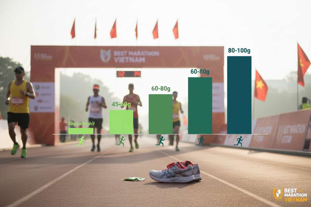 Timeline nằm ngang chia thành 4 giai đoạn trên nền trắng, mỗi giai đoạn là một thanh bar dọc có chiều cao tăng dần từ trái sang phải tạo hình bậc thang. Giai đoạn 1 (tuần 1-2): thanh xanh lá nhạt, ghi 