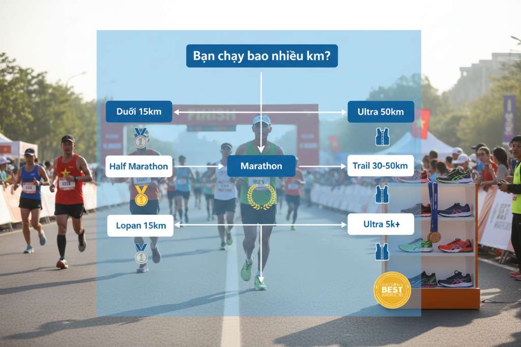 Sơ đồ flowchart minh họa trên nền gradient xanh nhạt. Bắt đầu từ câu hỏi