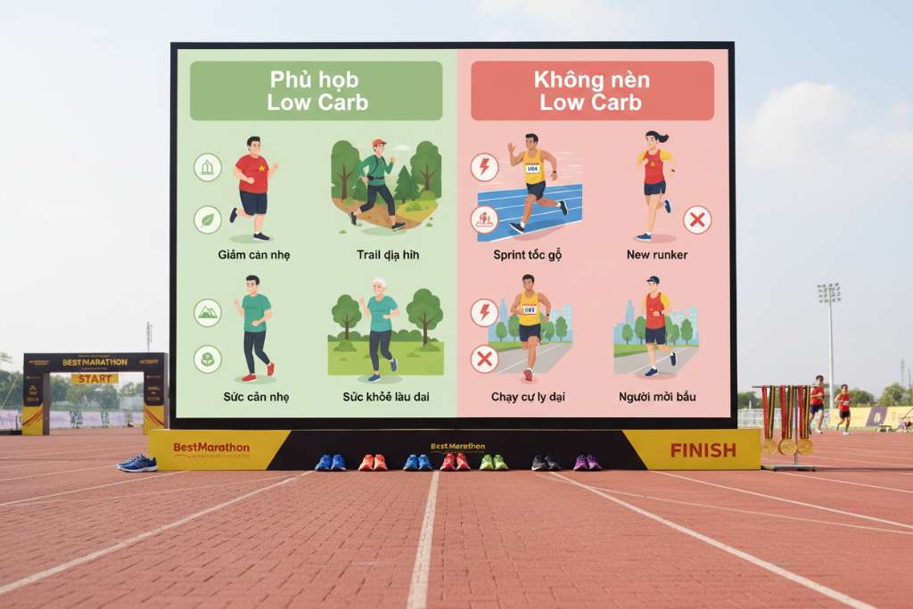 Sơ đồ chia hai cột trên nền sân chạy đỏ gạch. Cột trái tiêu đề 