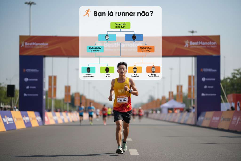 Sơ đồ flowchart dạng decision tree trên nền trắng. Bắt đầu từ 