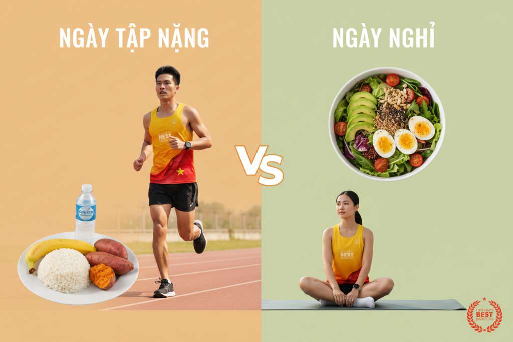 Infographic chia đôi màn hình theo chiều dọc. Bên trái nền cam nhạt ghi